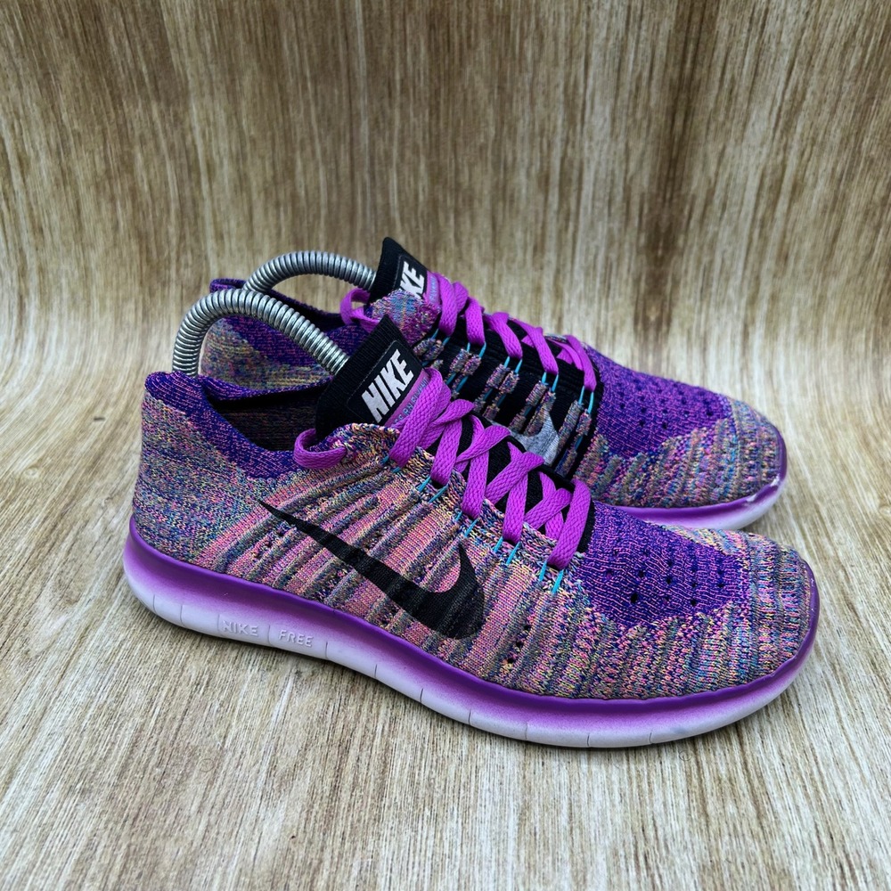 Nike Free RN Flyknit Women's Size 5.5 Purple Multi Running Sneakers 831070-500